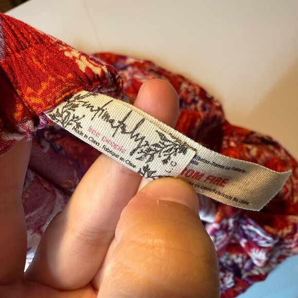 Intimately Free People Women L Floral Wide Leg Pants Red Flowy Pull On Bohemian - Picture 4 of 11